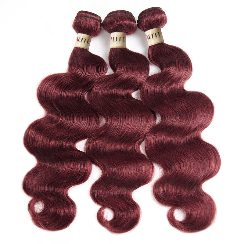 Lebeaute #99J Burgundy Body Wave Remy Human Hair 3 Bundles With 4x4 Lace Closure Deal