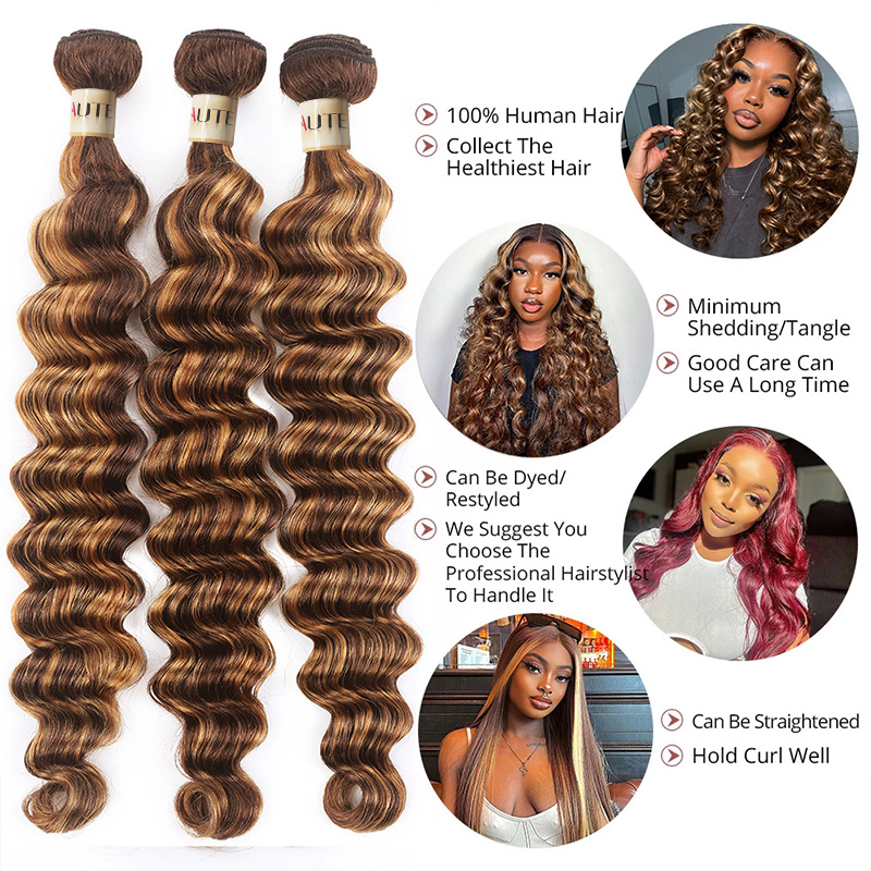 Lebeaute P4/27 Highlight Loose Deep Wave 3 Bundles 100% Human Hair Extensions
