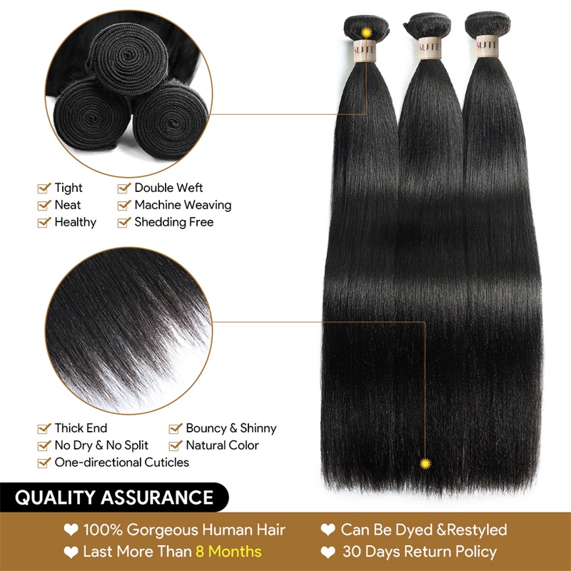 Lebeaute Yaki Straight Hair Bundles 3 Pcs/Pack Kinky Straight Virgin Human Hair