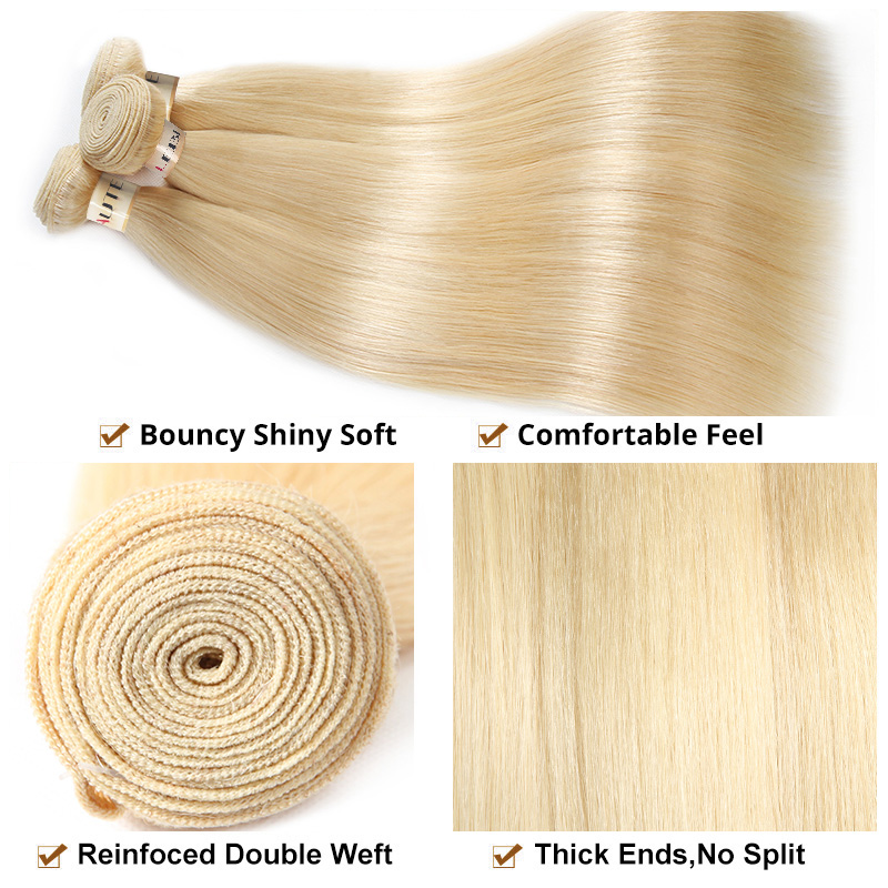 Lebeaute 613 Blonde Hair 3 Bundles With 4x4 Lace Closure Straight Human Hair Extensions
