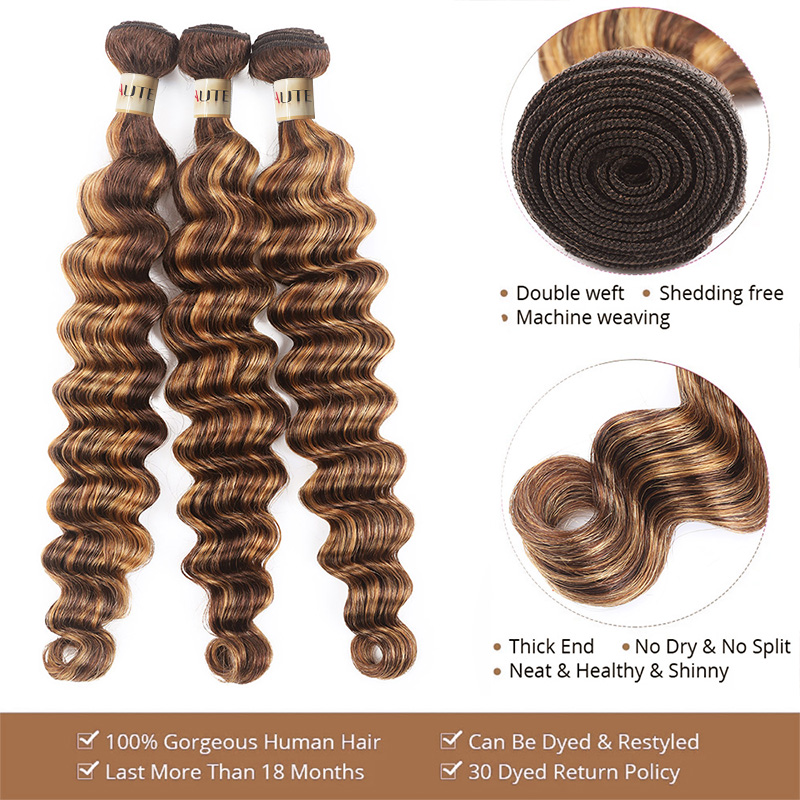 Lebeaute P4/27 Highlight Loose Deep Wave 3 Bundles 100% Human Hair Extensions