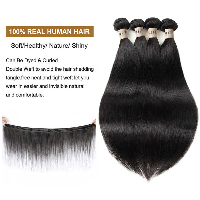 Lebeaute Silky Straight Hair 3 Bundles 100% Brazilian Virgin Human Hair Weave Extensions
