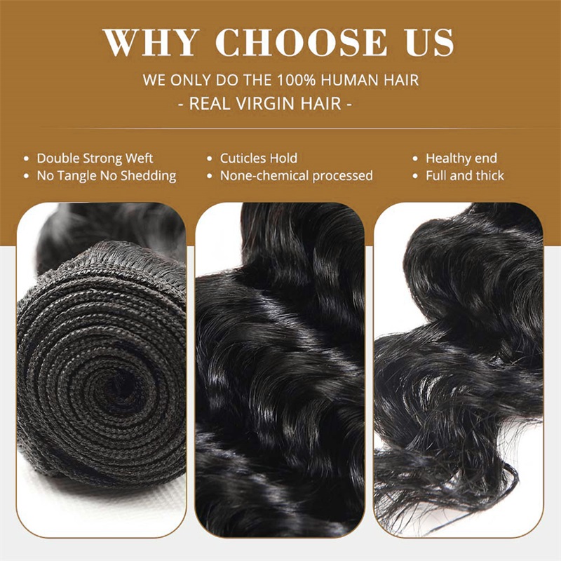Lebeaute Deep Wave Virgin Human Hair Weft 3 Bundles 100% Unprocessed Human Hair Extension