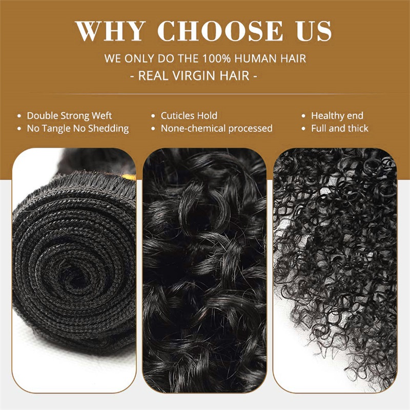 Lebeaute Kinky Curly Human Hair 3 Bundles 100% Unprocessed Real Human Hair Weave Weft