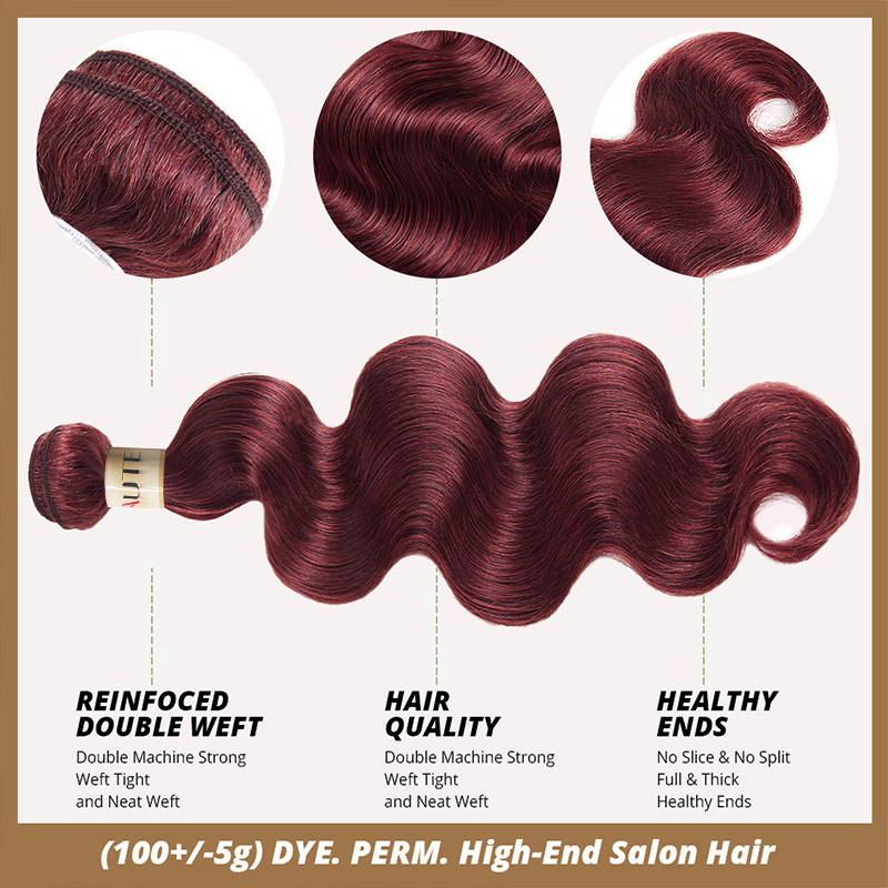 Lebeaute 99J Burgundy Body Wave Human Hair 3 4 Bundles Unprocessed Wine Red Colored Human Hair Extensions