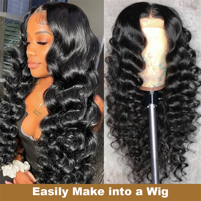 Lebeaute 2x6 Deep Parting Lace Closure with Loose Wave Bundles 3/4 Pack Human Hair Weave Extensions