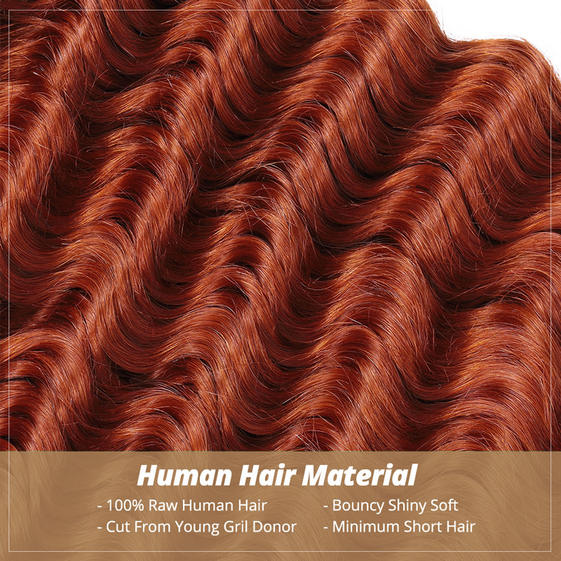 Lebeaute #350 Ginger Color Deep Wave Bulk Human Hair for Braiding No Weft Hair Bundles 12-28 Inch for Sale