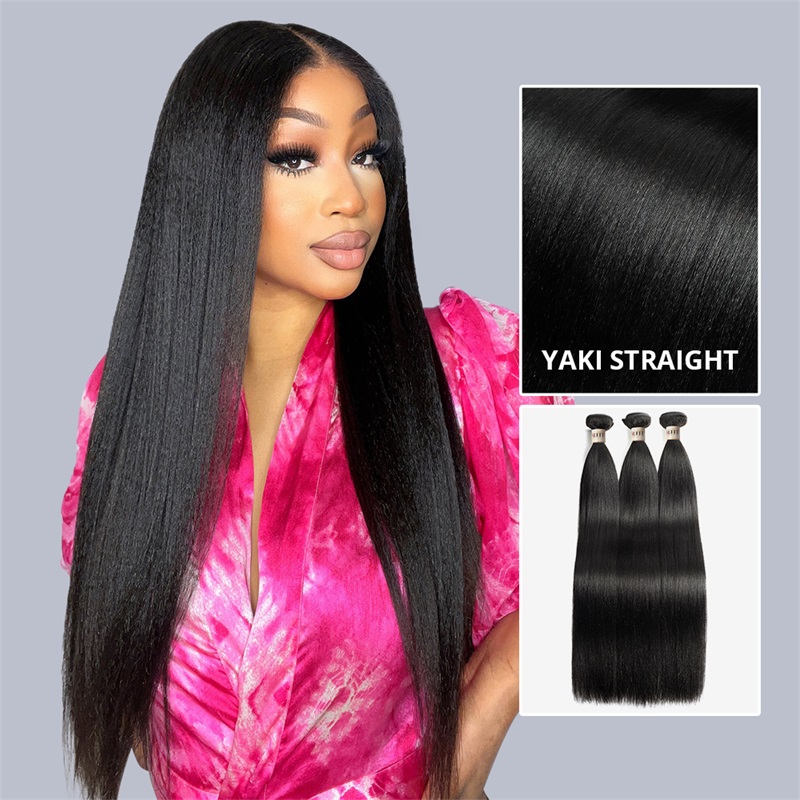 Lebeaute Yaki Straight Hair Bundles 3 Pcs/Pack Kinky Straight Virgin Human Hair