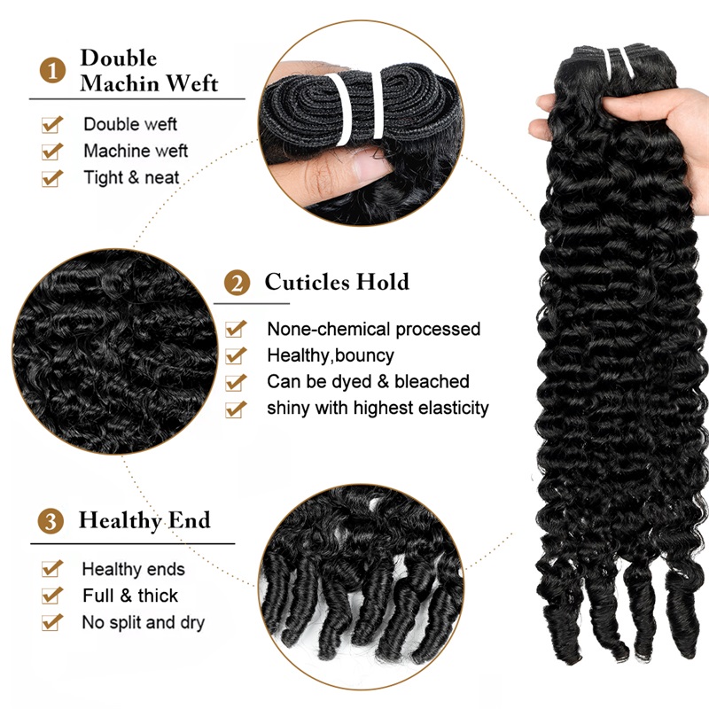 Lebeaute Burmese Curly 3 Bundles Unprocessed Virgin Human Hair with Spriral End