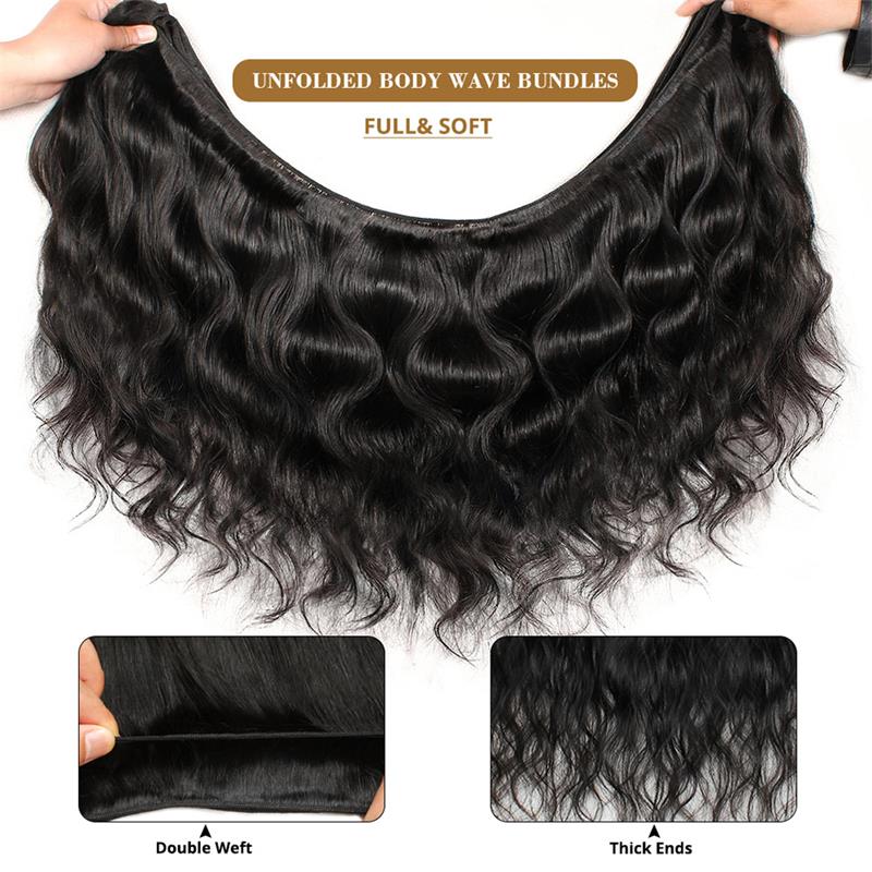Lebeaute Body Wave Virgin Human Hair 3 Bundles With 2x6 Lace Closure Deep Parting