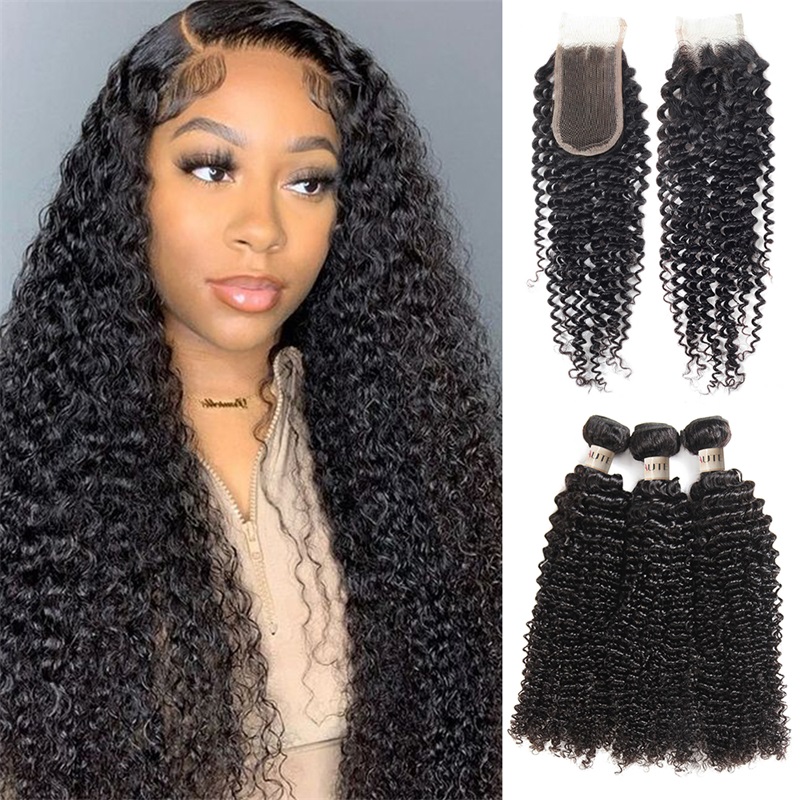 Lebeaute Bundles With 2x6 HD Lace Closure Kinky Curly Human Hair Extensions
