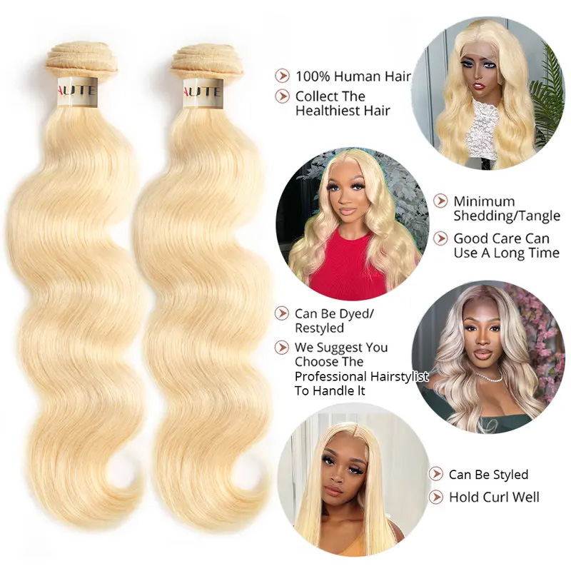 Lebeaute 3Pcs 613 Blonde Body Wave Virgin Human Hair Bundles 14-30Inch Unprocessed Hair Extensions