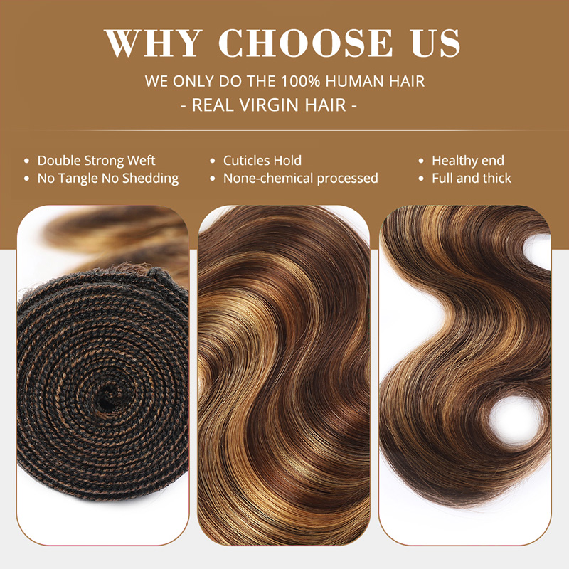 Lebeaute P4/27 Highlight Body Wave Hair Bundles 100% Unprocessed Colored Human Hair Weave