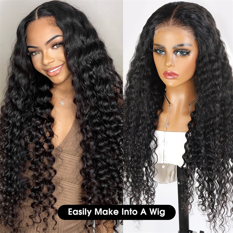 Lebeaute HD Lace Closure With Bundles Brazilian Deep Wave 3 Bundles With 4x4 Lace Closure 100% Human Hair