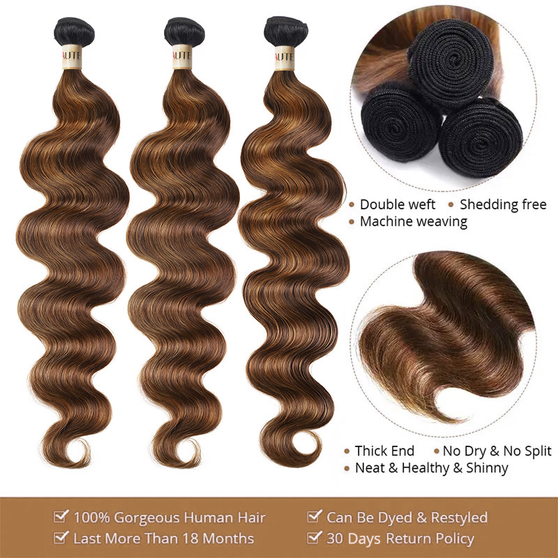 Lebeaute Balayage #1B/4/30 Highlight Color Body Wave Human Virgin Hair Bundles Deal
