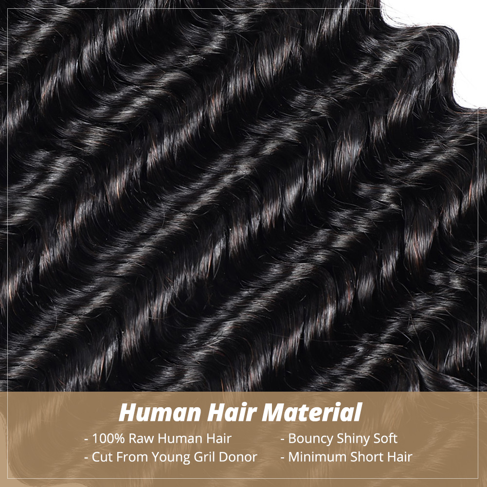 Lebeaute 30 Inch Deep Wave Bulk Human Hair for Boho Braids Natural Black Color