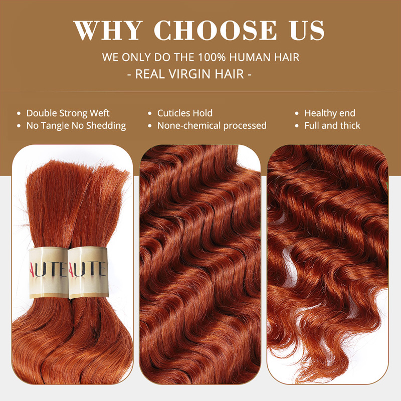 Lebeaute #350 Ginger Color Deep Wave Bulk Human Hair for Braiding No Weft Hair Bundles 12-28 Inch for Sale