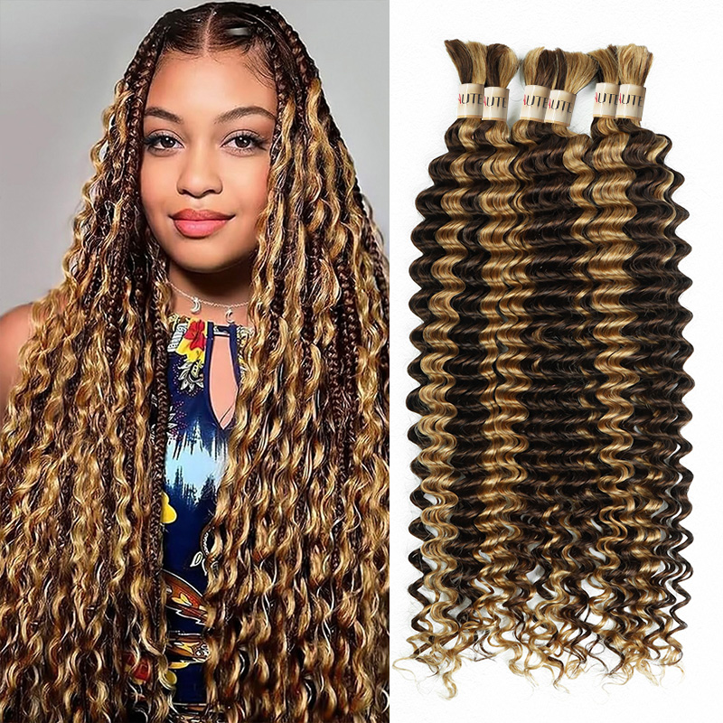Lebeaute P4/27 Highlight Deep Wave Bulk Hair Braiding Hair 100% Human Hair for Micro Braiding No Weft