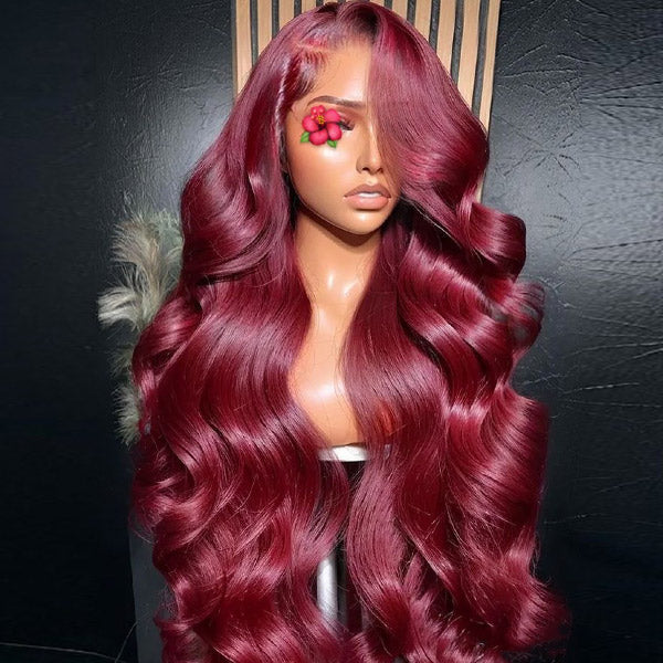 Lebeaute 32 Inch 200 Density 99J Burgundy Body Wave Wig Pre Plucked 13x4 13x6 HD Transparent Lace Front Wig