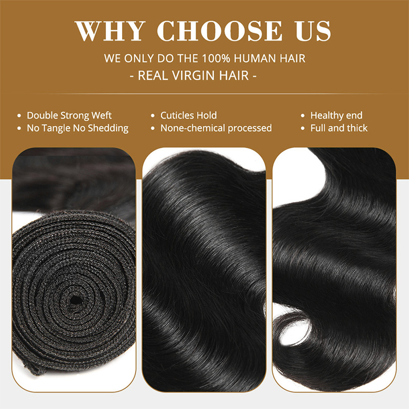 Lebeaute Brazilian Body Wave Human Hair 3 Bundles No Shed No Tangle 100% Virgin Hair