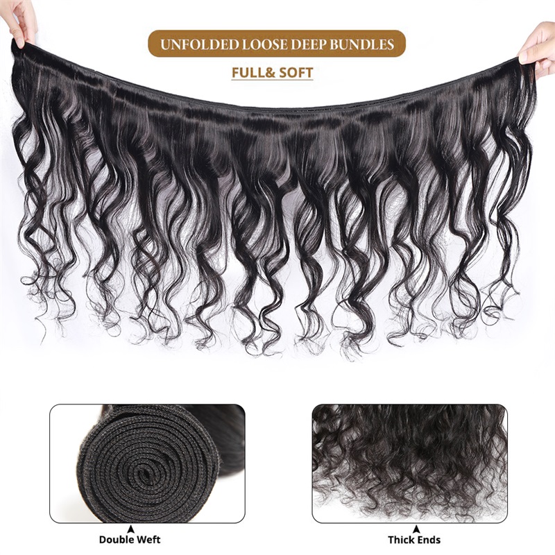 Lebeaute Loose Wave Virgin Human Hair 3 Bundles 100% Unprocessed Human Hair Extension