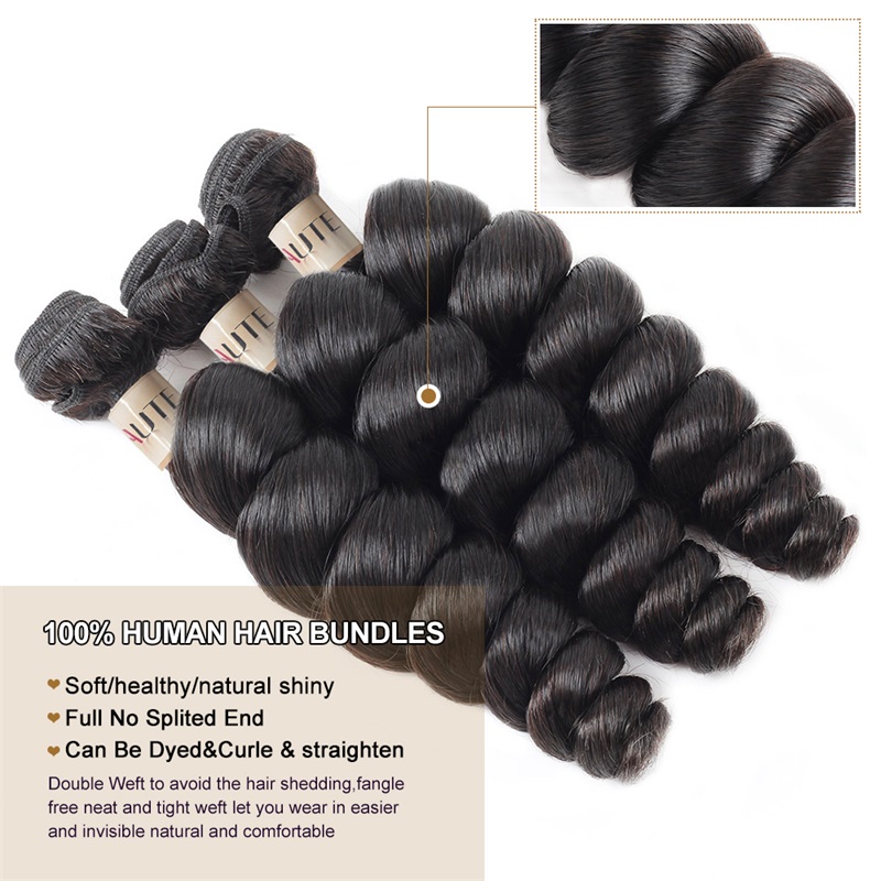 Lebeaute Brazilian Loose Wave Virgin Human Hair 3 4 Bundles With 4x4 Lace Closure
