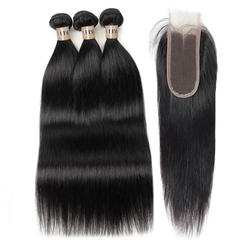 Lebeaute 3 Bundles With 2x6 Lace Closure Straight Human Hair Bundles With Deep Parting Lace Closure