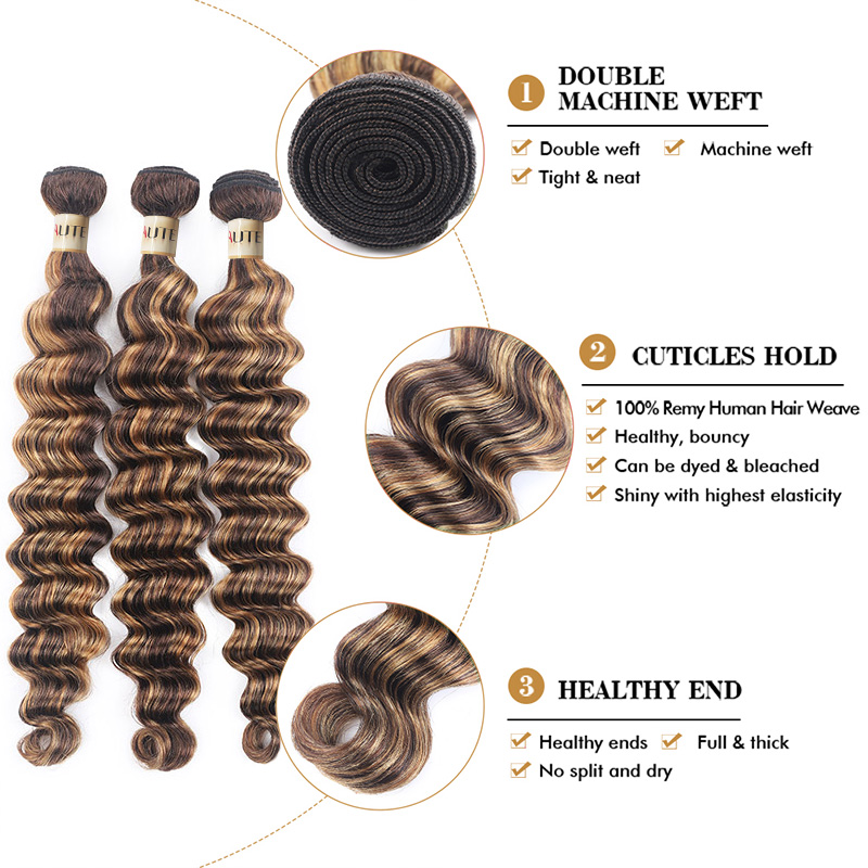 Lebeaute Highlight P4/27 Loose Deep Wave 3 Bundles With 4x4 Lace Closure 100% Real Human Hair