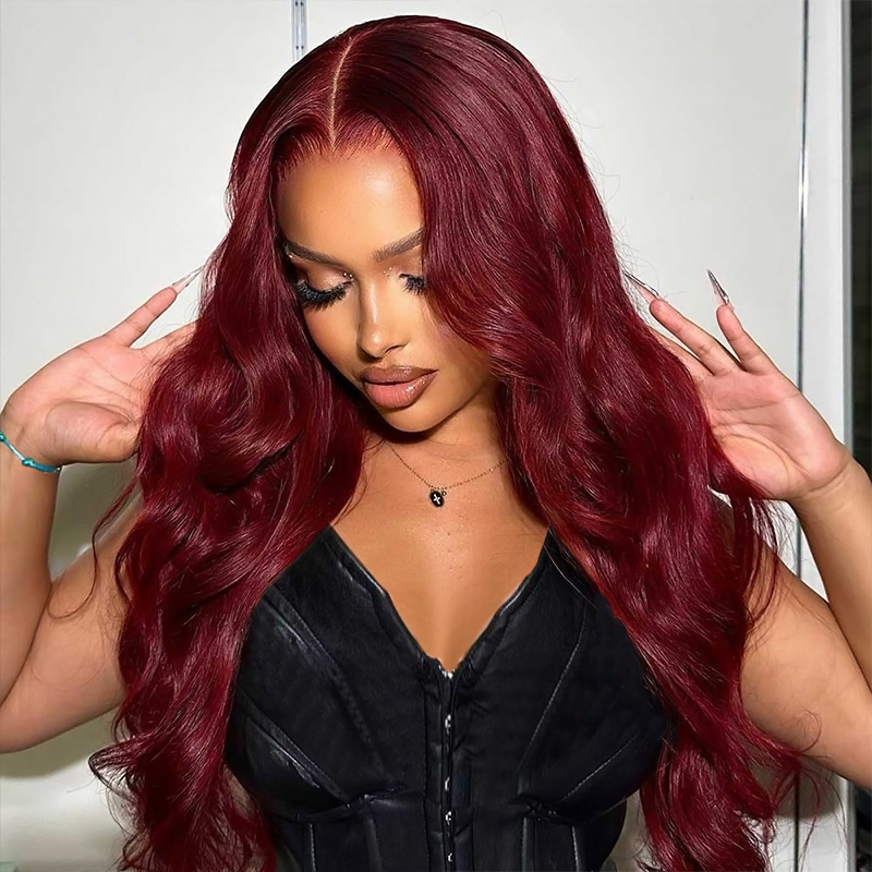 Lebeaute #99J Burgundy Body Wave Remy Human Hair 3 Bundles With 4x4 Lace Closure Deal