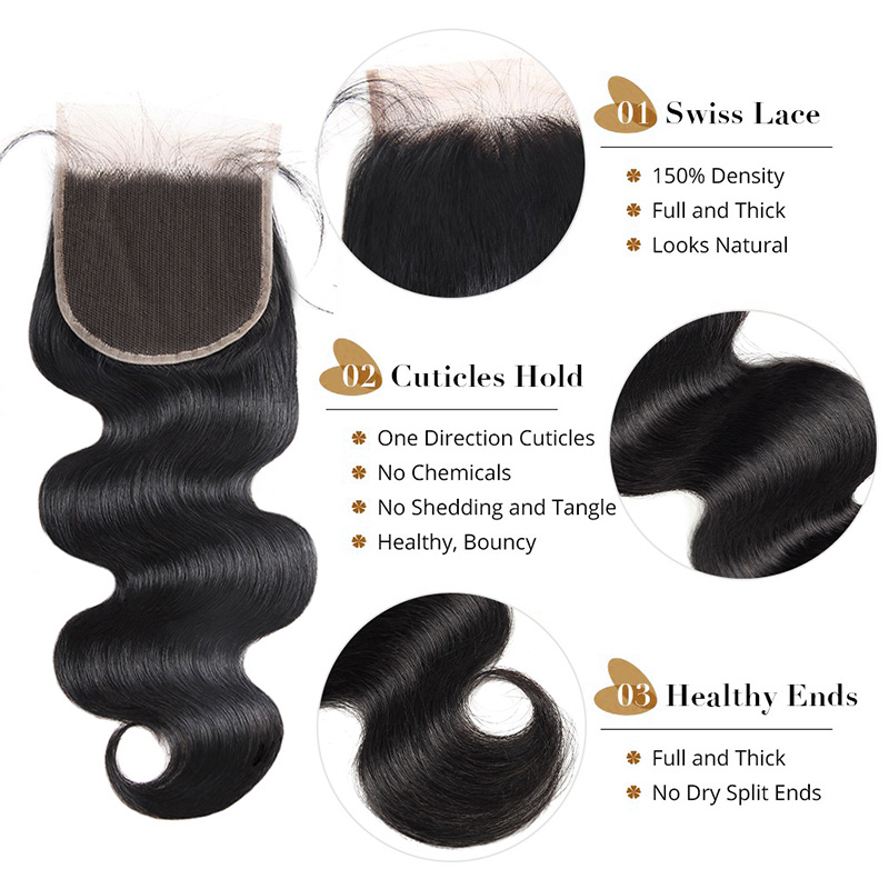 Lebeaute 12-30 Inch Brazilian Hair Body Wave 3 Bundles With 5x5 Lace Closure