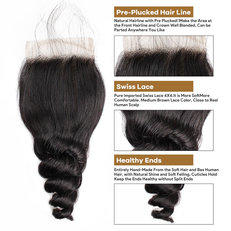 Lebeaute Loose Wave 3 Bundles With 5x5 HD Lace Closure 100% Virgin Human Hair