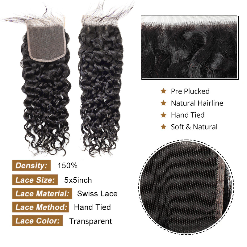 Lebeaute Best Water Wave Bundles With 5x5 HD Lace Closure Pre Plucked Natural Hairline