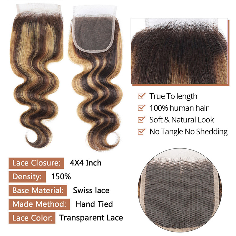 Lebeaute Highlight P4/27 Bundles With Closure Body Wave 3 Bundles With Closure Brazilian Hair Weave Bundles With 4x4 Lace Closure