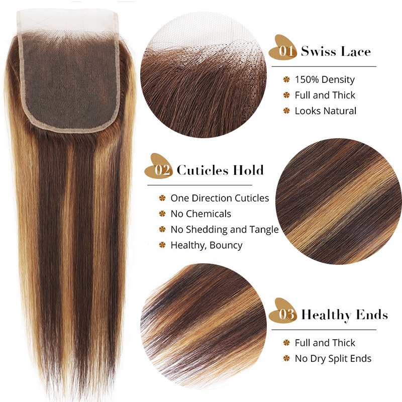 Lebeaute 4 27 Highlight Straight Human Hair Bundles With 5x5 Lace Closure Brazilian Hair