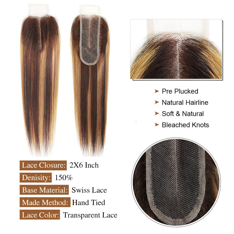 Lebeaute 3 Bundles With 2x6 Lace Closure P4/27 Highlight Body Wave Hair Bundle With Lace Closure