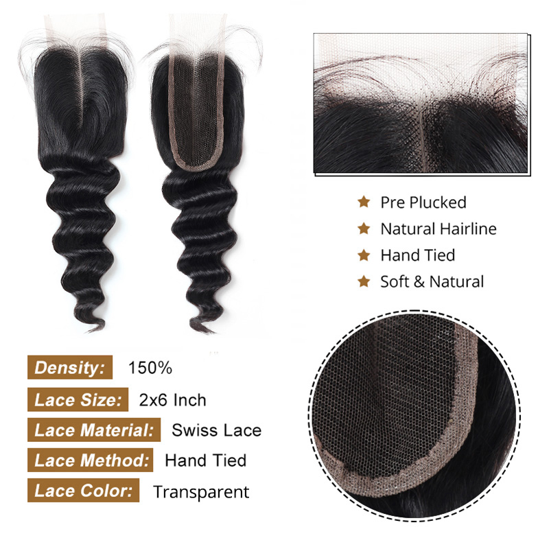 Lebeaute Bundles With Closure Loose Deep Wave Hair 3 Bundles With 2x6 Lace Closure