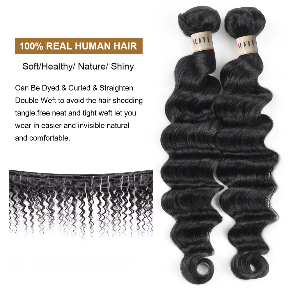Lebeaute Bundles With Closure Loose Deep Wave Hair 3 Bundles With 2x6 Lace Closure