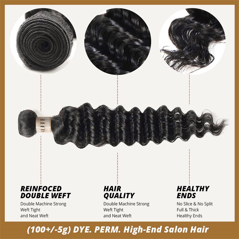 Lebeaute Deep Wave Virgin Human Hair Weft 3 Bundles 100% Unprocessed Human Hair Extension