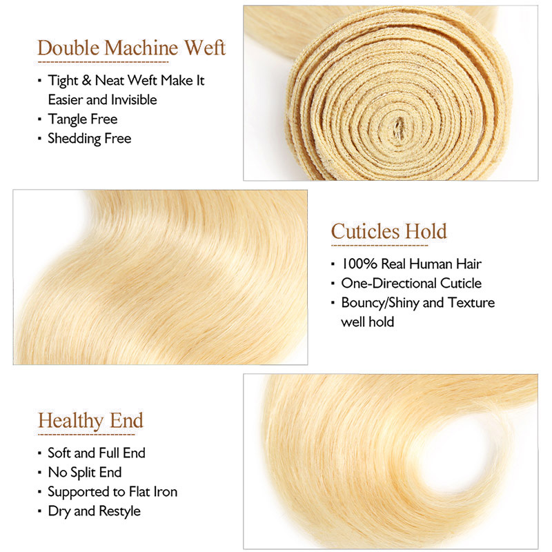 Lebeaute 3Pcs 613 Blonde Body Wave Virgin Human Hair Bundles 14-30Inch Unprocessed Hair Extensions
