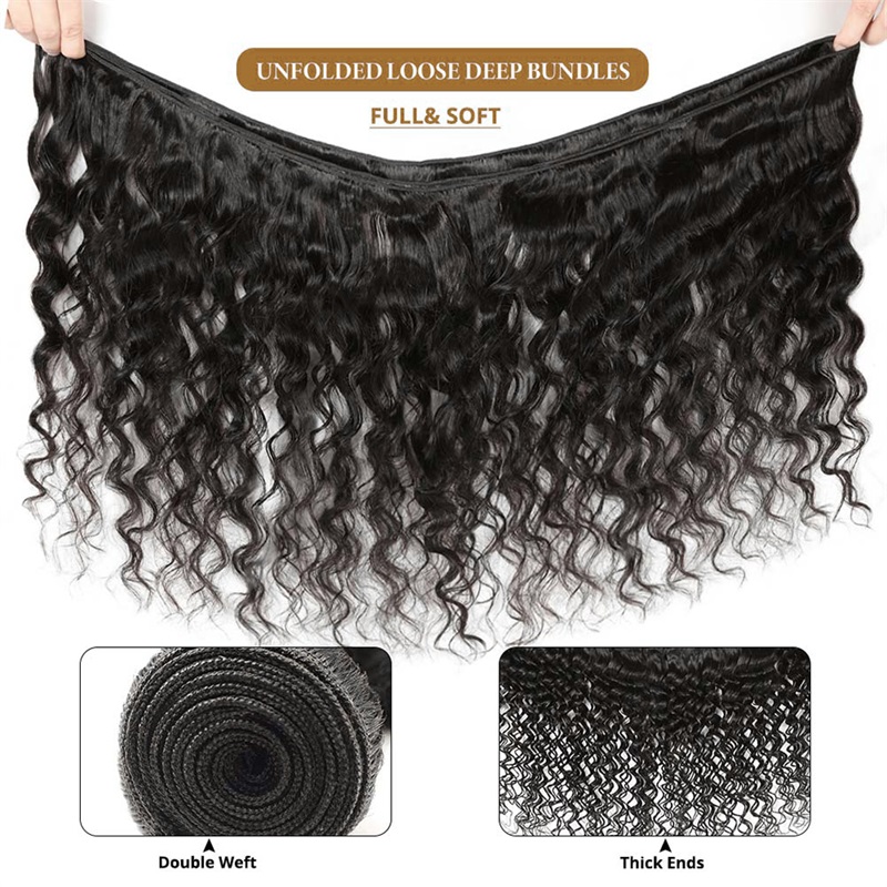 Lebeaute Loose Deep Wave 3 Bundle Deals Human Hair Extension For Sew In