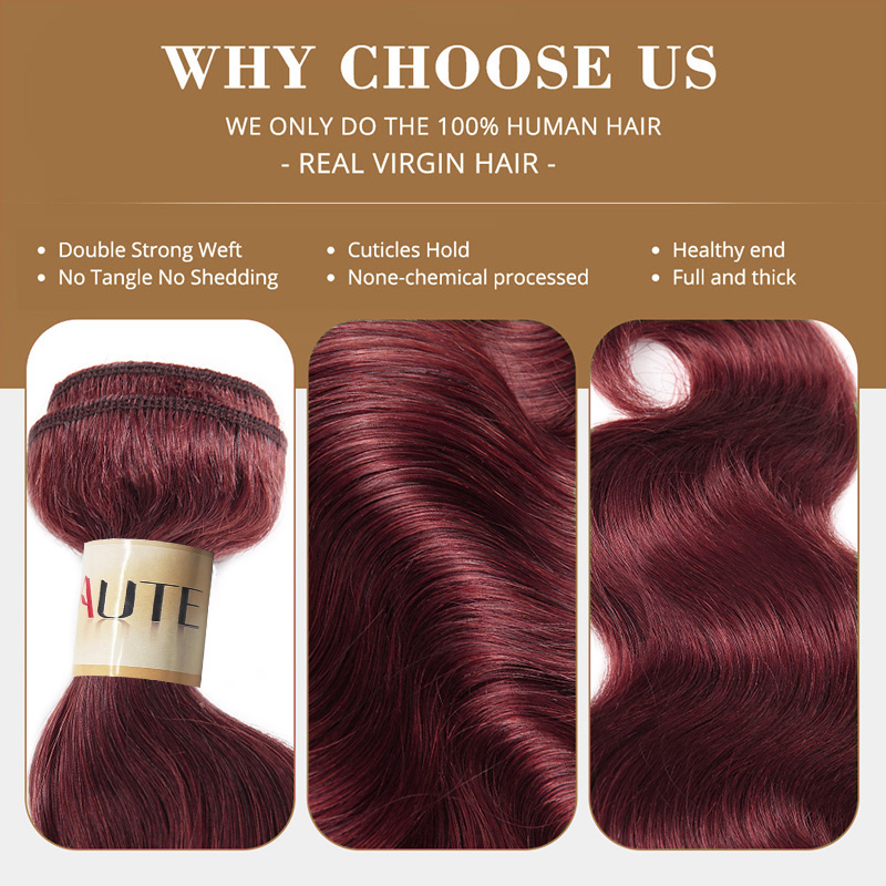 Lebeaute 99J Burgundy Body Wave Human Hair 3 4 Bundles Unprocessed Wine Red Colored Human Hair Extensions