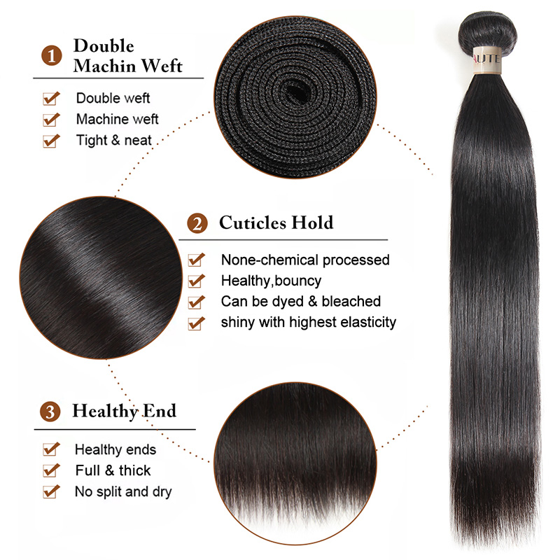 Lebeaute 30 Inch Straight Hair 3 Bundles With 4x4 Lace Closure 100% Virgin Human Hair Weave