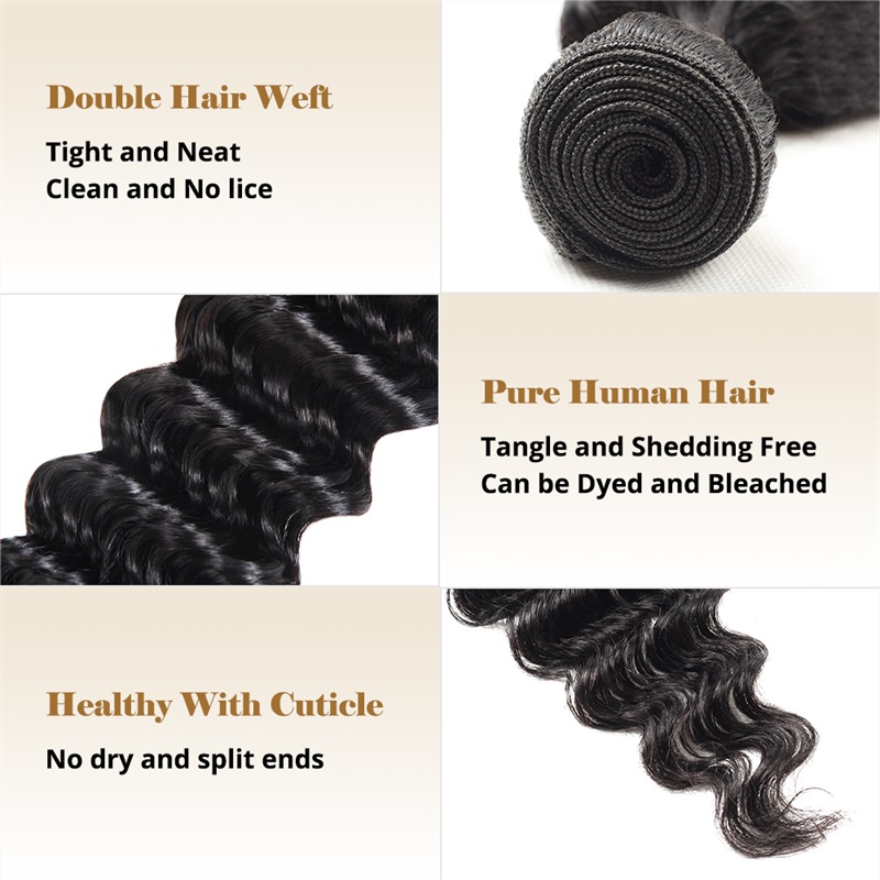Lebeaute Deep Wave Hair 3 Bundles With 5x5 Lace Closure 100% Brazilian Human Hair Weave