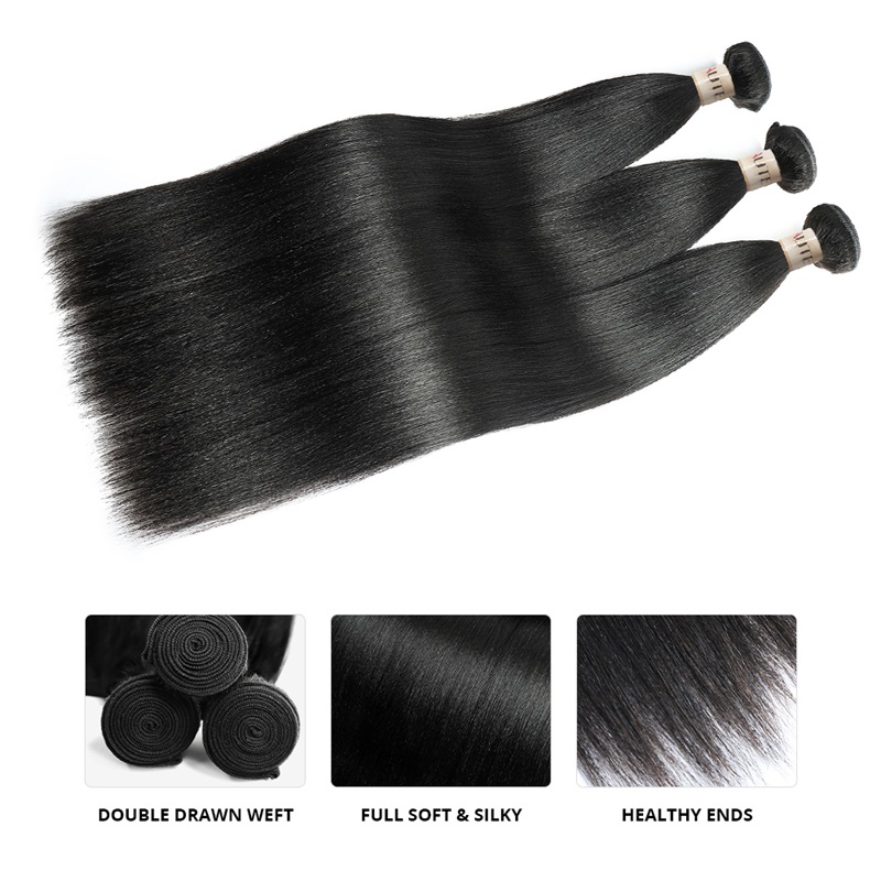 Lebeaute Yaki Straight Hair Bundles 3 Pcs/Pack Kinky Straight Virgin Human Hair