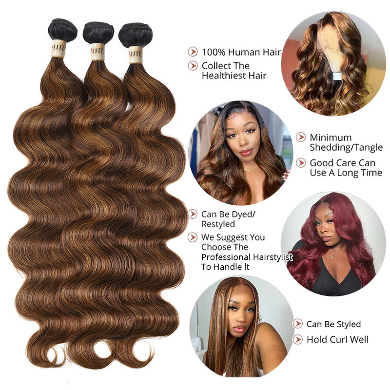 Lebeaute Balayage #1B/4/30 Highlight Color Body Wave Human Virgin Hair Bundles Deal
