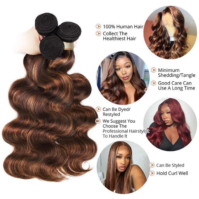 Lebeaute 3 Bundles with Closure FB30 Color Body Wave Human Hair Bundles with 4x4 Lace Closure
