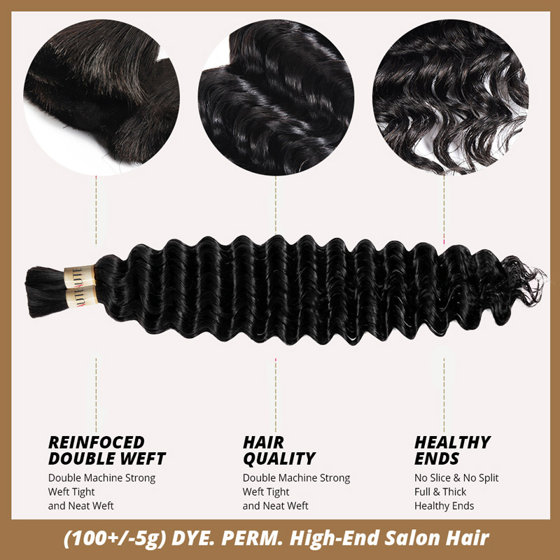 Lebeaute 30 Inch Deep Wave Bulk Human Hair for Boho Braids Natural Black Color