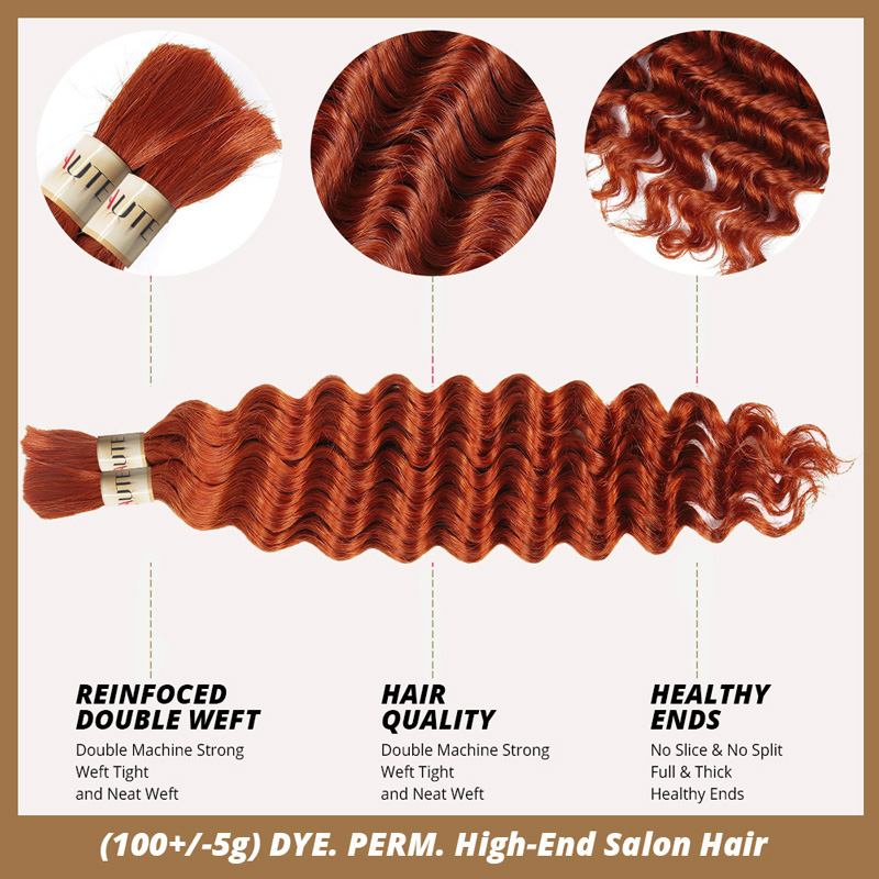 Lebeaute #350 Ginger Color Deep Wave Bulk Human Hair for Braiding No Weft Hair Bundles 12-28 Inch for Sale