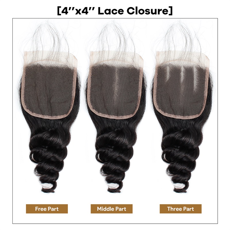 Lebeaute Brazilian Loose Wave Virgin Human Hair 3 4 Bundles With 4x4 Lace Closure