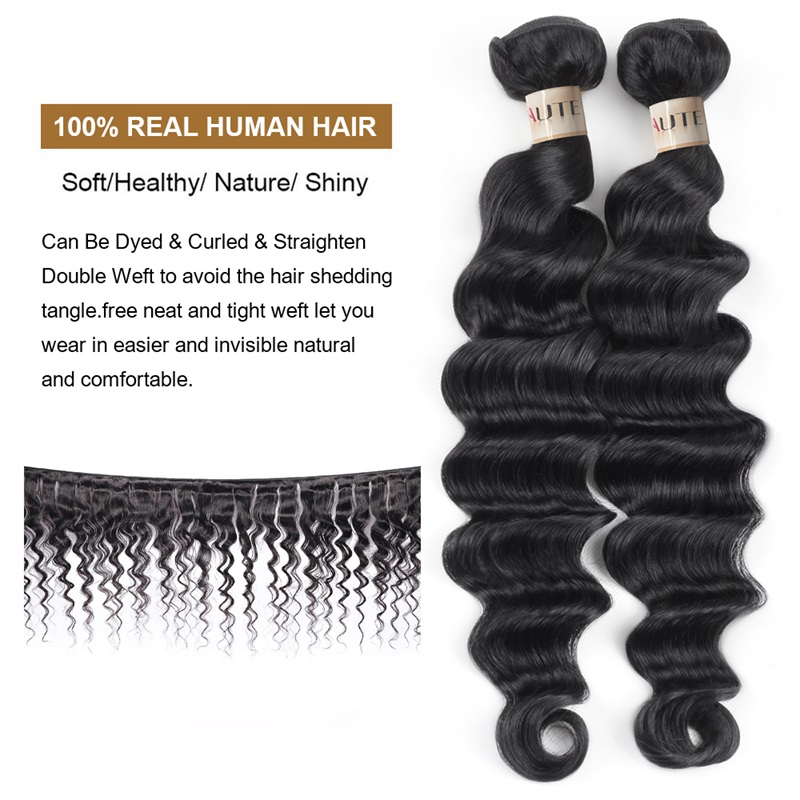 Lebeaute 100% Virgin Hair Loose Deep Wave 3 Bundles With 4*4 Lace Closure